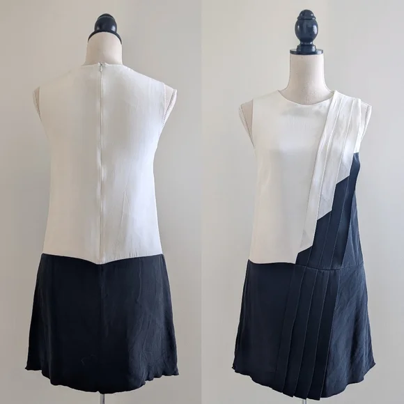 Judith & Charles Silk Black and White Pleated Sleeveless Dress Sz 2 - Picture 2 of 9